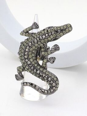 Black Crystal Alligator Stretch Fashion Ring Rhinestone Finger Adjustable